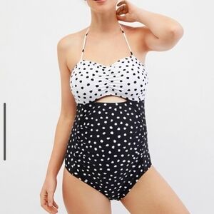 Beach Bump Cut Out Polka Dot Maternity One-piece Bathing Suit, Medium